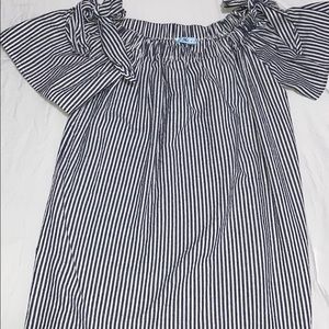 off the shoulder striped dress